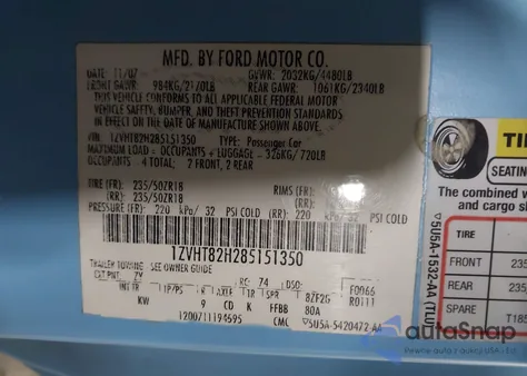 2008 Ford Mustang Gt Deluxe/Gt Premium z USA, uszkodzony, nr VIN 1ZVHT82H285151350